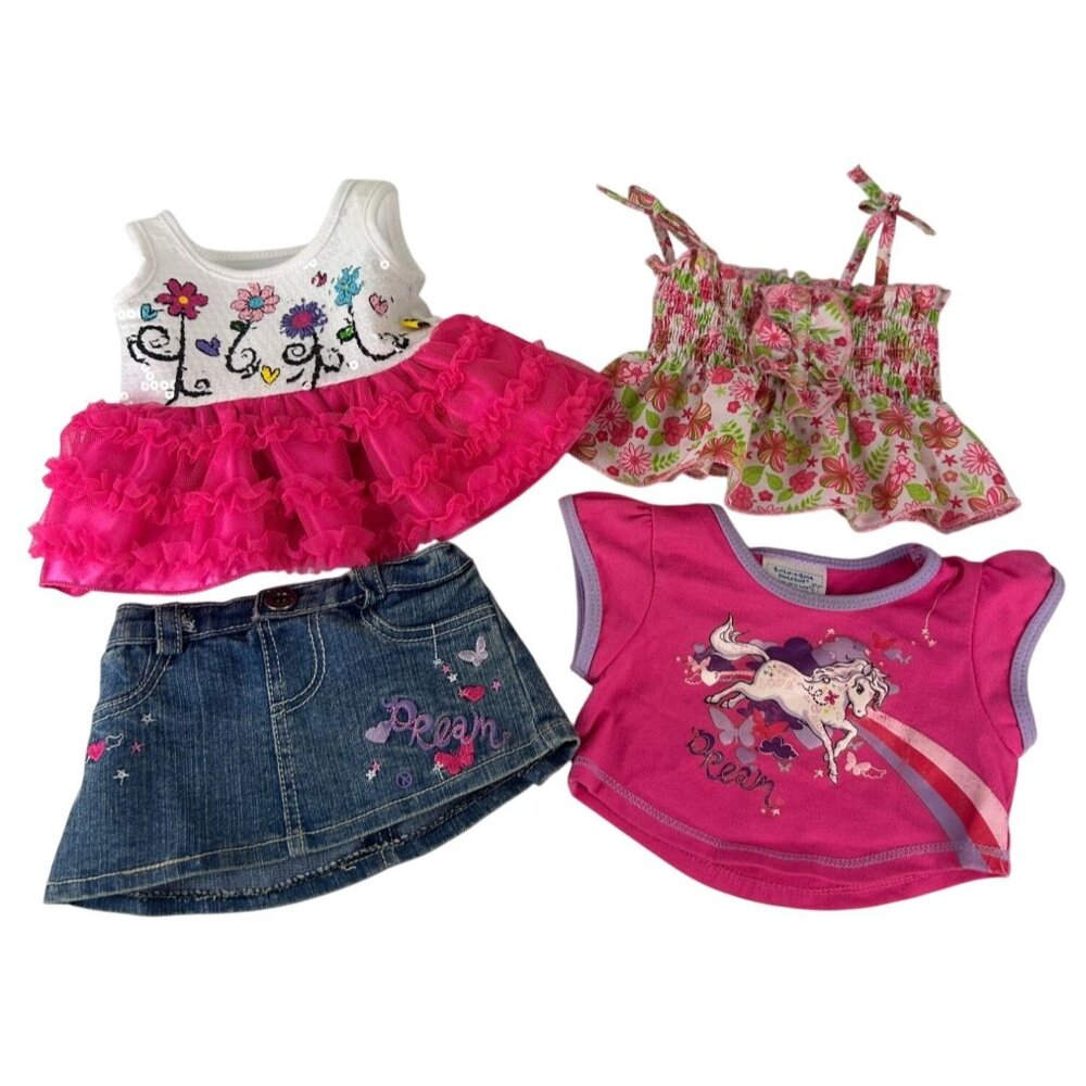 Build-a-Bear Clothing Lot Tank Top Sequin Dress Denim Skirt Unicorn Top Set of 4